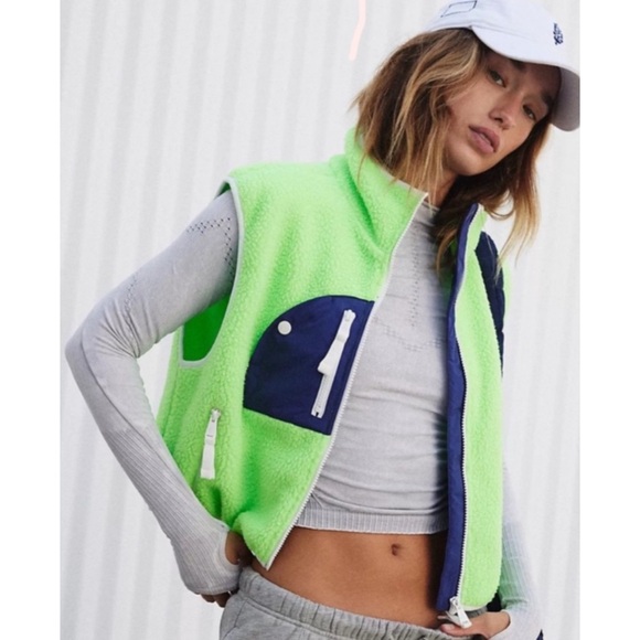 NWOT Free People Hit the Slopes Sherpa Vest Lime Glow Combo XS - Picture 3 of 4